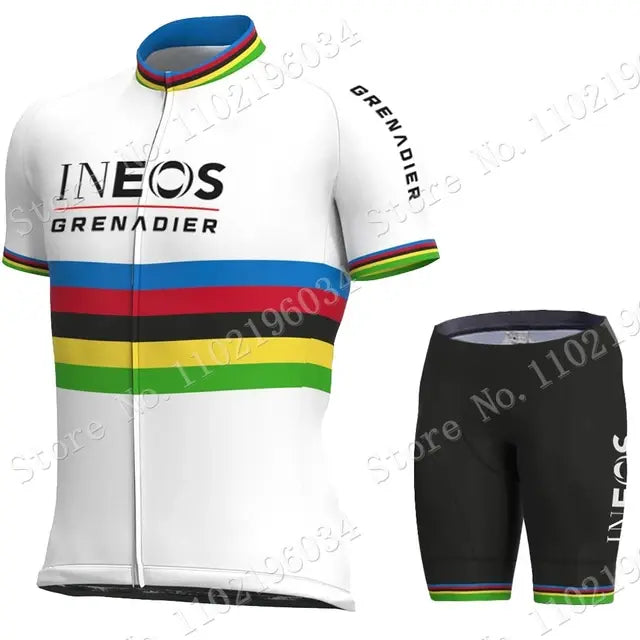White Ineos Grenadier Team 2024 Cycling Jersey Set Short World Champion