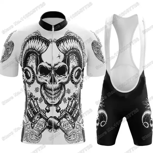 Vintage Demon Skull Tattoo Pattern Cycling Clothing