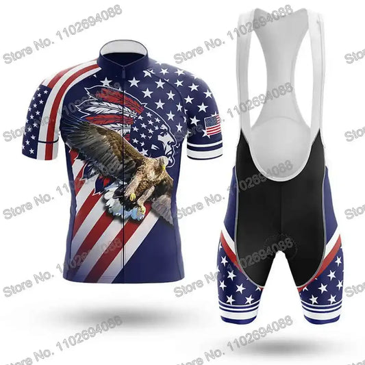 American Flag Skull Eagle Cycling Jersey Men's Set